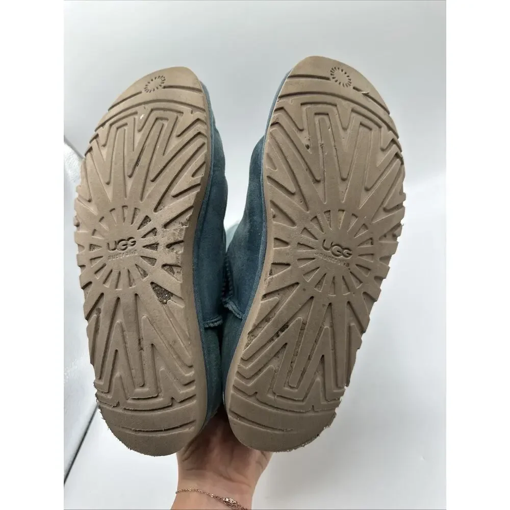 UGG Australia Bailey Button 5803 Teal Suede Sheepskin Winter Boots Women’s Sz 7